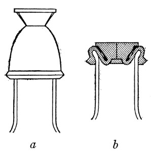 Fig. 102.—Rubber cap closing store bottle. a, before, and b, after sterilizing.