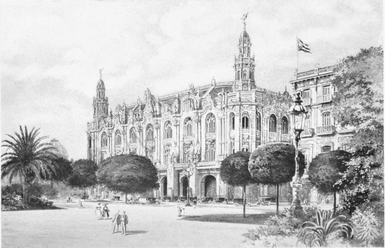 NATIONAL THEATRE, CENTRAL PARK, HAVANA  The builders of the city of Havana through more than four centuries paid commendable attention to the right placing of important buildings, not only for convenience but also for picturesque and artistic effect. Thus the National Theatre, one of the most commodious and beautiful playhouses in the world, has for its setting the equally beautiful Central Park, and is approached by the famous thoroughfare of the Prado. Other notable public and private buildings are suitably grouped about it, making a civic centre of rarely impressive appearance.