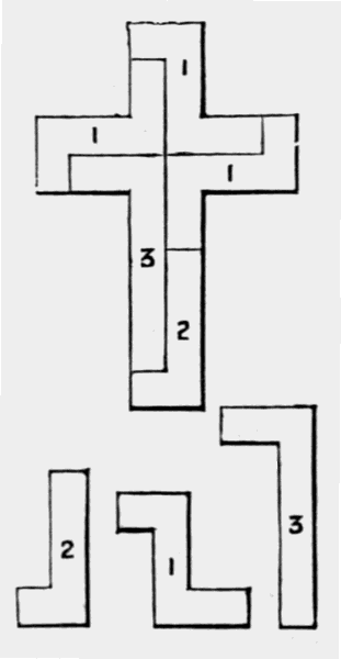 pieces shown separately and arranged as a cross