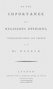 Of the importance of religious opinions,, Jacques Necker, Mary Wollstonecraft