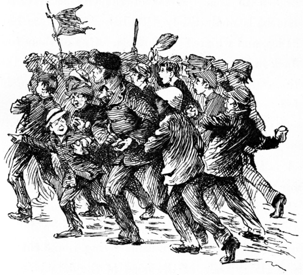 The invaders dashed onward, preparing snow-balls and waving sticks. The invaders dashed onward, preparing snow-balls and waving sticks.