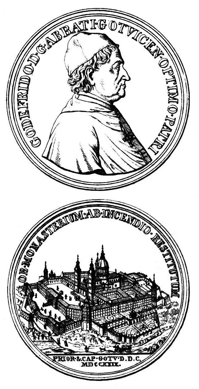 Siegel zu Ehren von Abt Gottfried von Göttweig und ein   Gedenksiegel aus dem Jahr 1729 nach den Wiederaufbau des Klosters   Göttweig.