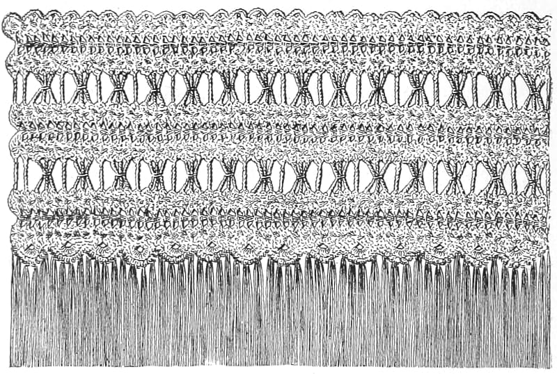 A crocheted lambrequin