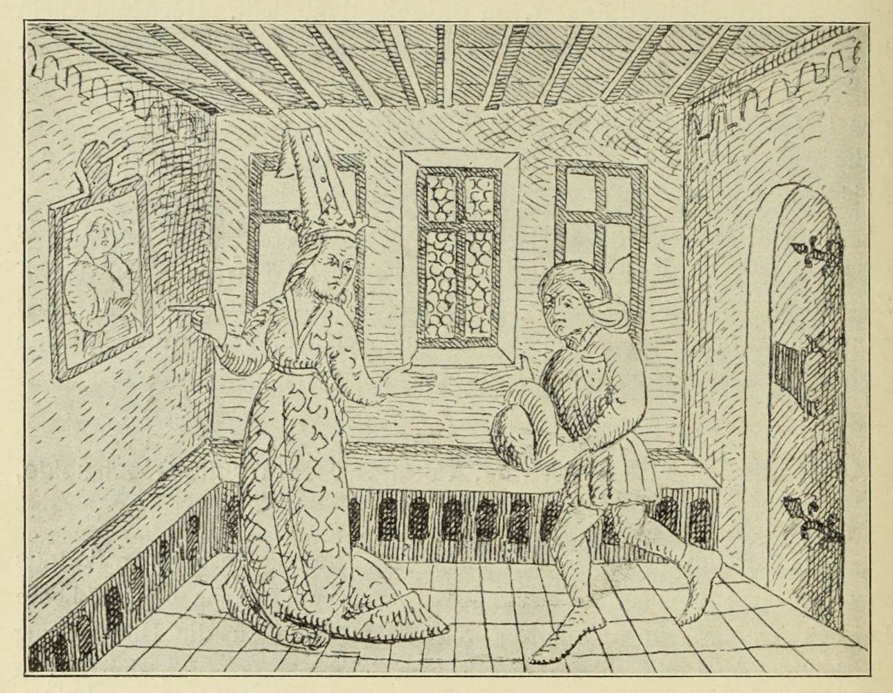 Wohnraum mit einem Porträt als Wandschmuck