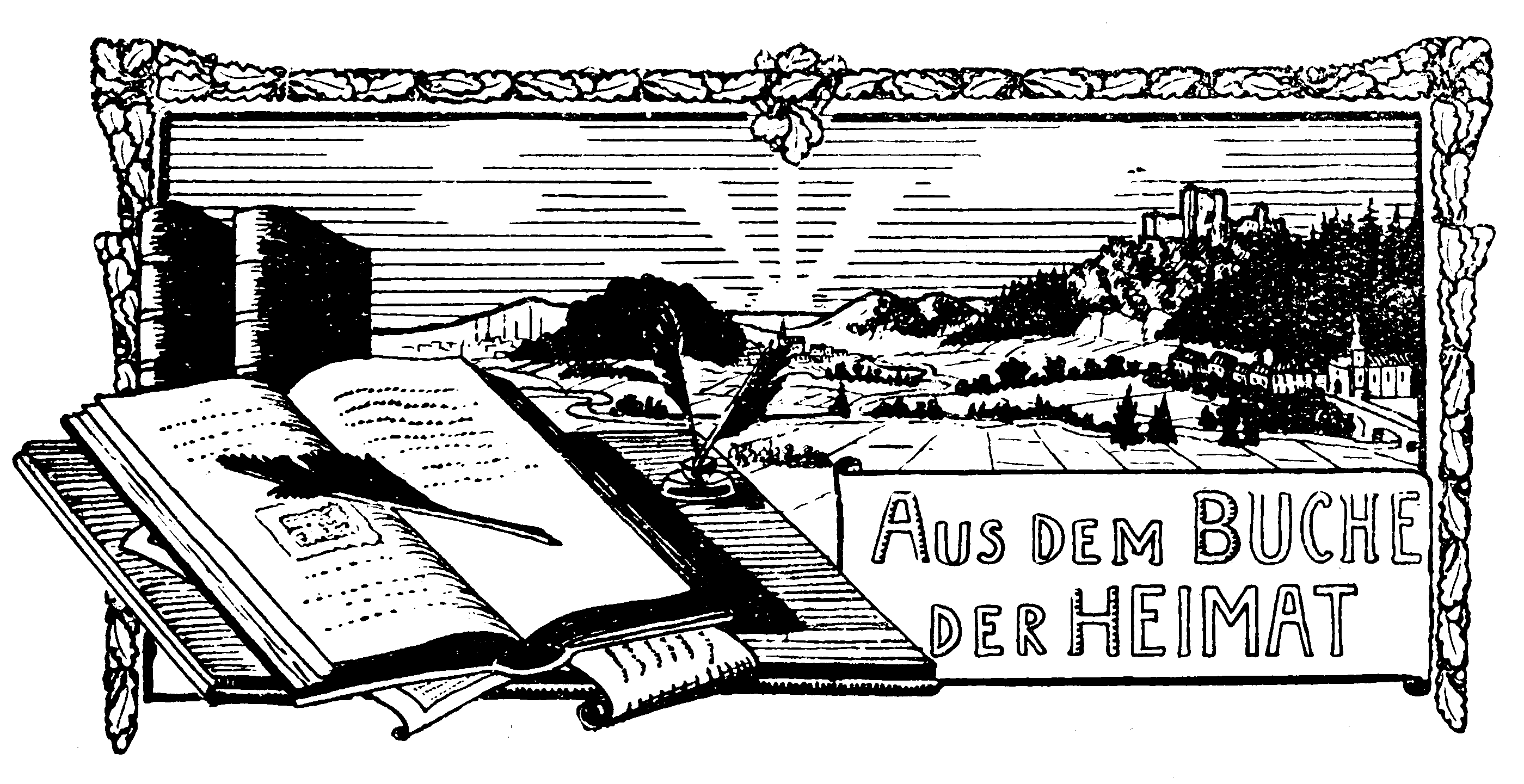 Zeichnung der Landschaft im                 Norden Luxemburgs mit einem aufgeschlagenen Buch