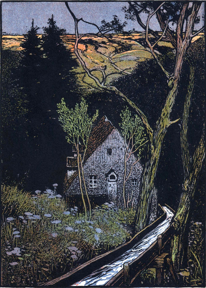 Eine Wassermühle im Tal