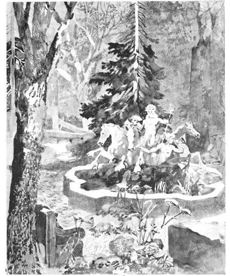 A titokzatos félhomályban egy kiszáradt szökőkút tritonjai